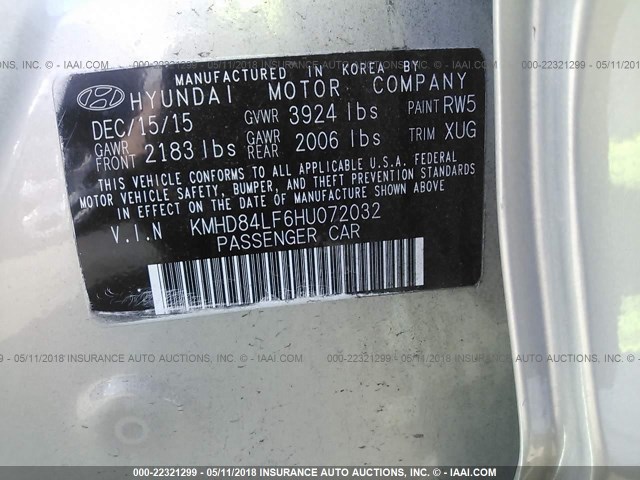 KMHD84LF6HU072032 - 2017 HYUNDAI ELANTRA SE/VALUE/LIMITED TAN photo 9