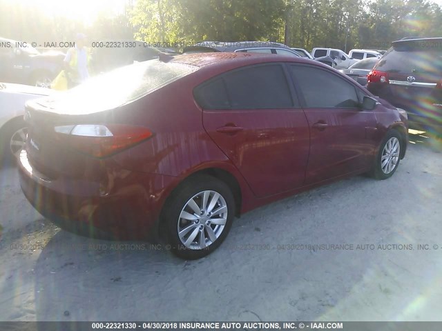 KNAFX4A69E5149854 - 2014 KIA FORTE LX RED photo 4