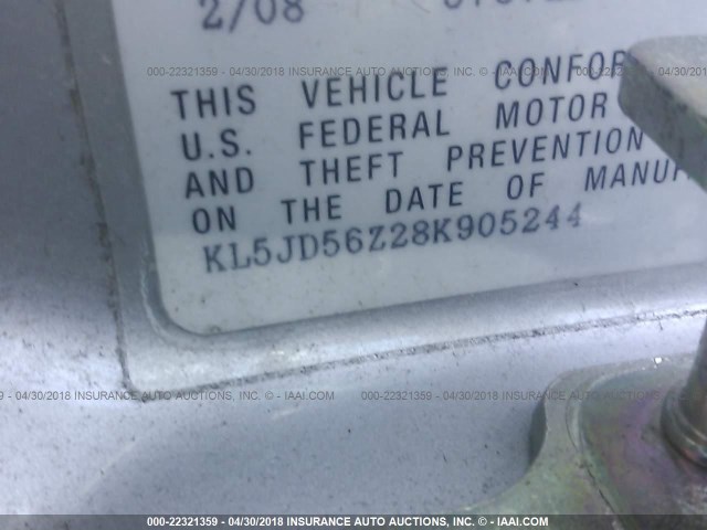 KL5JD56Z28K905244 - 2008 SUZUKI FORENZA CONVENIENCE/POPULAR SILVER photo 9