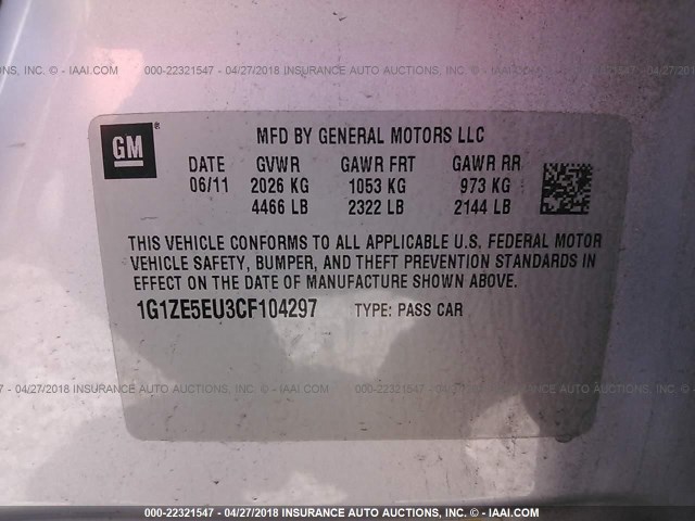 1G1ZE5EU3CF104297 - 2012 CHEVROLET MALIBU LTZ 银色 照片 9