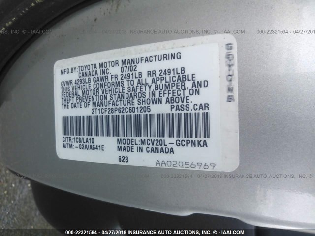 2T1CF28P62C601205 - 2002 TOYOTA CAMRY SOLARA SE/SLE 银色 照片 9