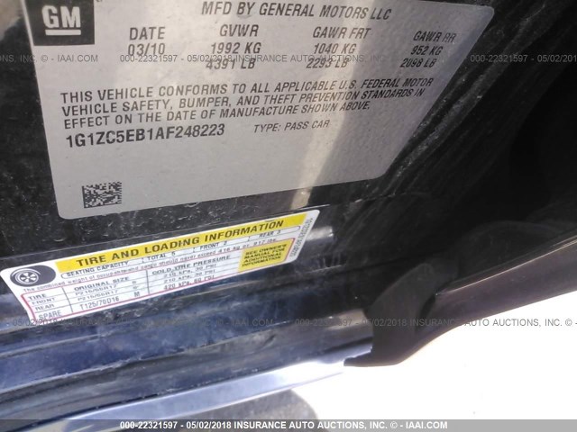 1G1ZC5EB1AF248223 - 2010 CHEVROLET MALIBU 1LT 黑色 照片 9