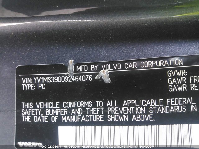 YV1MS390092464076 - 2009 VOLVO S40 2.4I GRAY photo 9