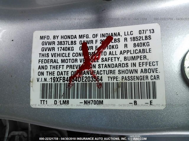 19XFB4F34DE203564 - 2013 HONDA CIVIC HYBRID L SILVER photo 9