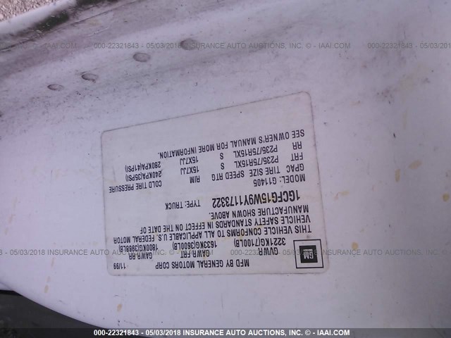 1GCFG15W9Y1173322 - 2000 CHEVROLET EXPRESS G1500  WHITE photo 9