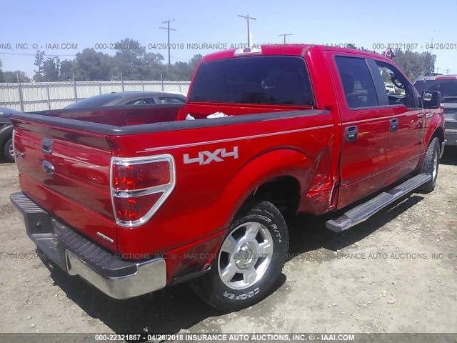 1FTFW1EF2BKD31455 - 2011 FORD F150 SUPERCREW RED photo 4