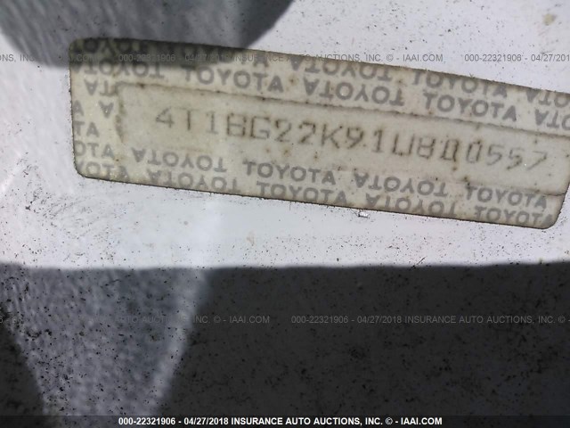 4T1BG22K91U800557 - 2001 TOYOTA CAMRY CE/LE/XLE 白色 照片 9