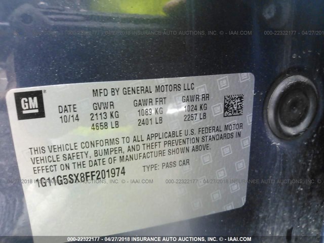 1G11G5SX8FF201974 - 2015 CHEVROLET MALIBU LTZ 蓝色 照片 9