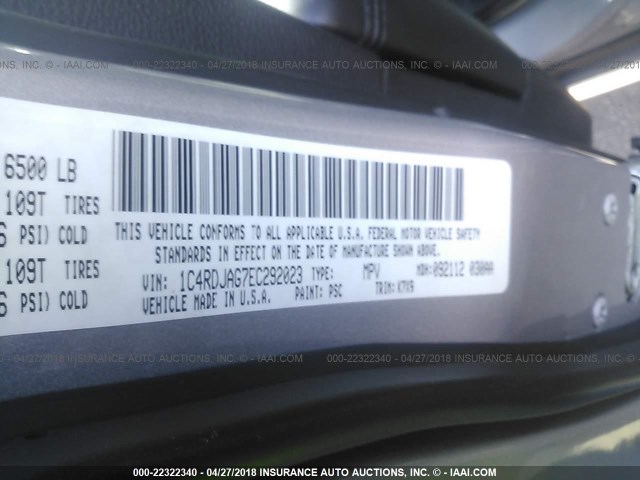 1C4RDJAG7EC292023 - 2014 DODGE DURANGO SXT SILVER photo 9