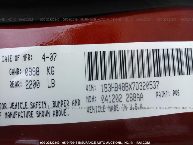 1B3HB48BX7D320537 - 2007 DODGE CALIBER SXT ORANGE photo 9