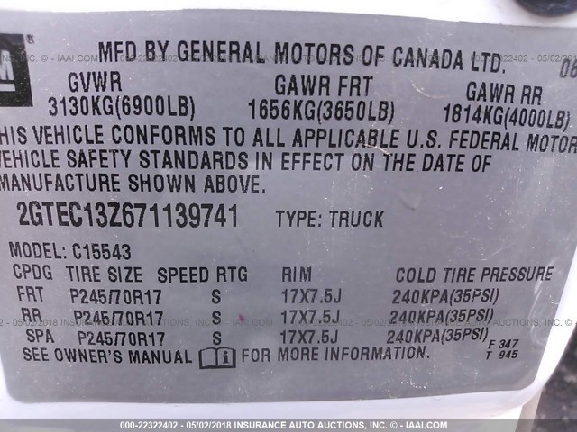 2GTEC13Z671139741 - 2007 GMC NEW SIERRA C1500 WHITE photo 9