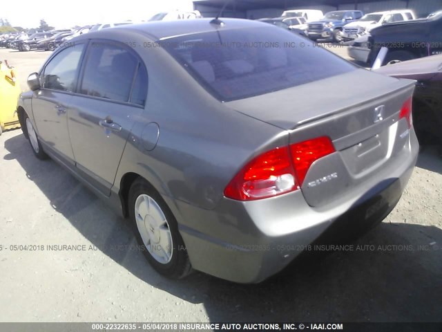 JHMFA36287S022262 - 2007 HONDA CIVIC HYBRID BEIGE photo 3