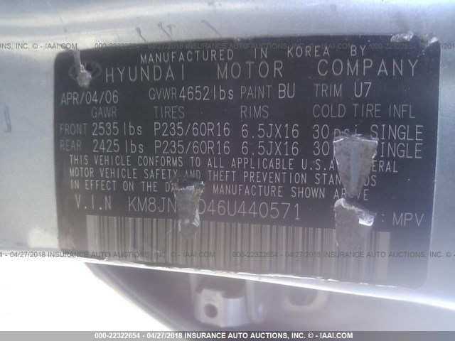 KM8JN12D46U440571 - 2006 HYUNDAI TUCSON GLS/LIMITED 浅蓝色 照片 9