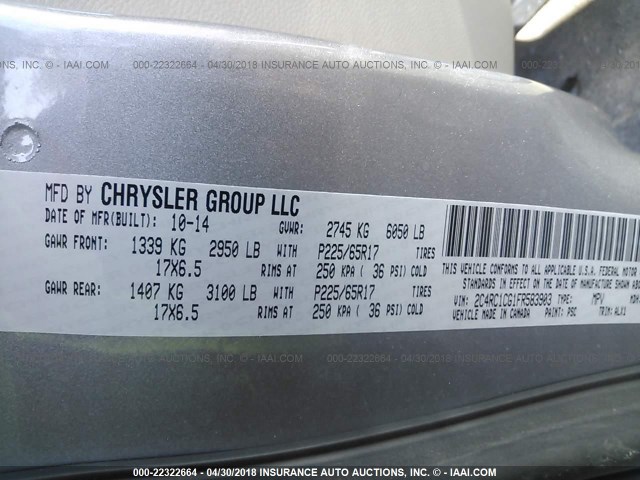 2C4RC1CG1FR583903 - 2015 CHRYSLER TOWN & COUNTRY TOURING L SILVER photo 9