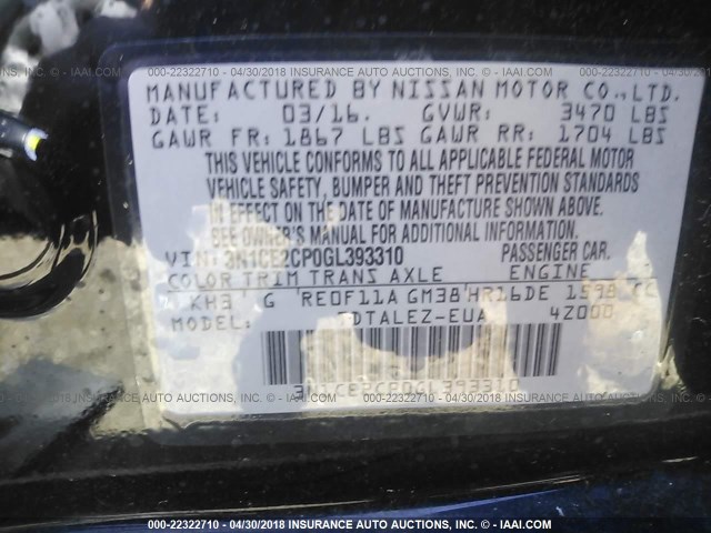 3N1CE2CP0GL393310 - 2016 NISSAN VERSA NOTE S/S PLUS/SV/SL/SR BLACK photo 9