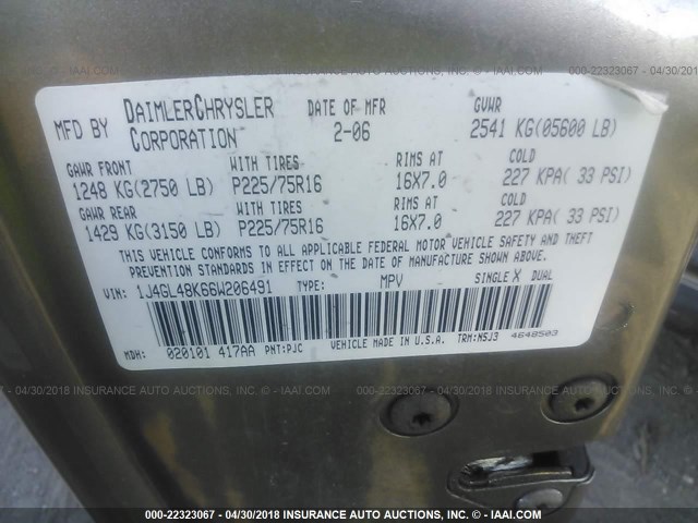 1J4GL48K66W206491 - 2006 JEEP LIBERTY SPORT 香槟色 照片 9