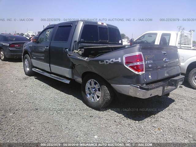 1FTFW1ET5BFC88311 - 2011 FORD F150 SUPERCREW GRAY photo 3
