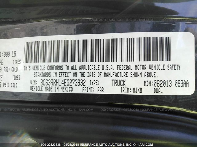 3C63RRHL4EG273832 - 2014 RAM 3500 SLT BLACK photo 10