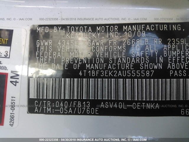 4T1BF3EK2AU555587 - 2010 TOYOTA CAMRY SE/LE/XLE SILVER photo 9