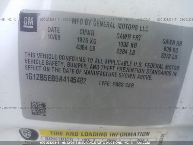 1G1ZB5EB5A4145482 - 2010 CHEVROLET MALIBU LS WHITE photo 9