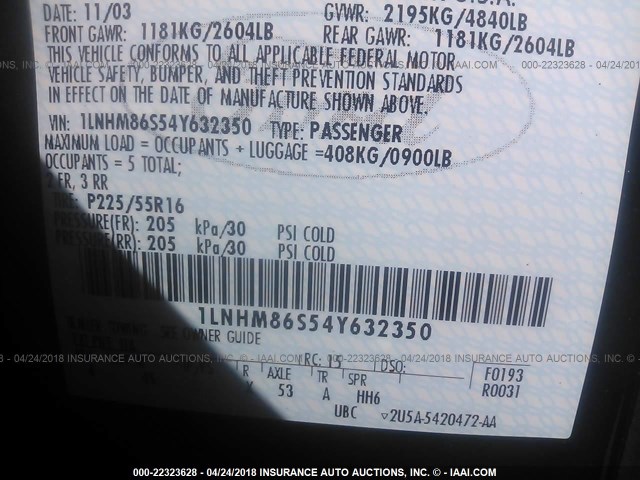 1LNHM86S54Y632350 - 2004 LINCOLN LS 黑色 照片 9