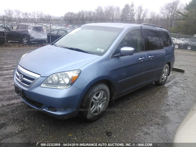 5FNRL38745B060079 - 2005 HONDA ODYSSEY EXL ლურჯი ფოტო 2