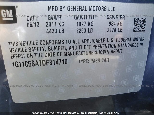 1G11C5SA7DF314710 - 2013 CHEVROLET MALIBU 1LT BLUE photo 9