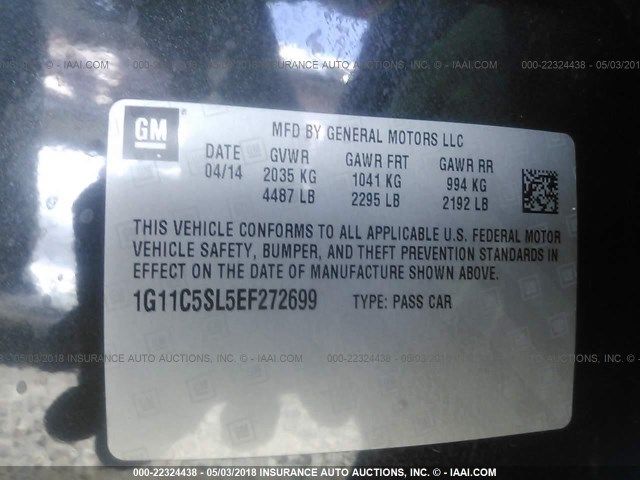 1G11C5SL5EF272699 - 2014 CHEVROLET MALIBU 1LT GRAY photo 9