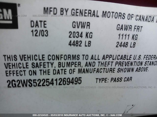 2G2WS522541269495 - 2004 PONTIAC GRAND PRIX GT2 მუქწითელი ფოტო 9