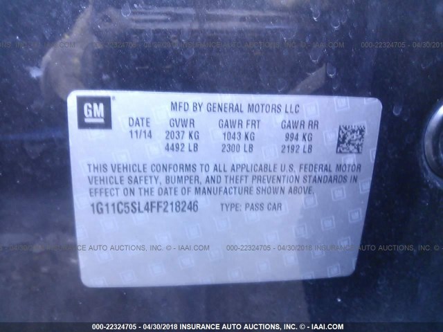 1G11C5SL4FF218246 - 2015 CHEVROLET MALIBU 1LT 黑色 照片 9