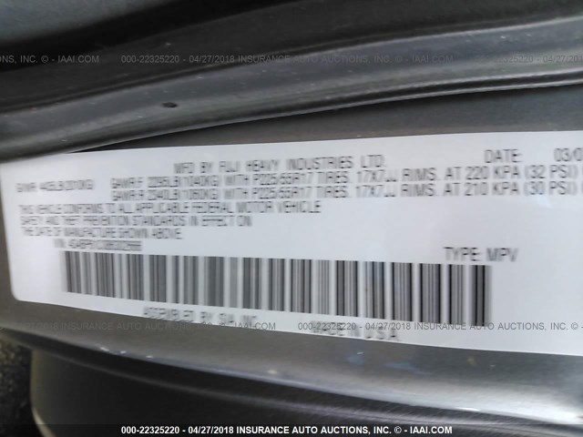 4S4BP61C086302666 - 2008 SUBARU OUTBACK 2.5I GRAY photo 9