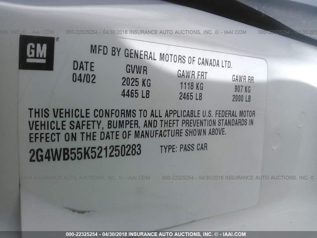 2G4WB55K521250283 - 2002 BUICK REGAL LS 白色 照片 9