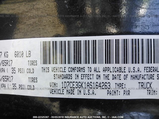 1D7CE3GK1AS164263 - 2010 DODGE DAKOTA SXT BLACK photo 9