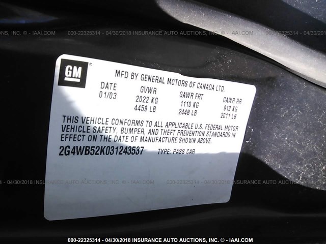 2G4WB52K031243537 - 2003 BUICK REGAL LS 灰色 照片 9