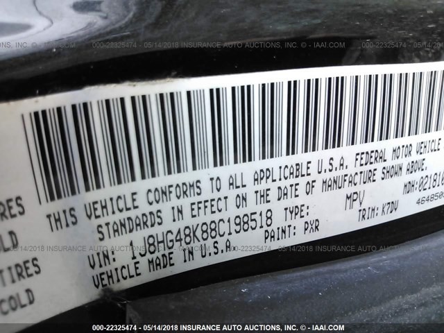 1J8HG48K88C198518 - 2008 JEEP COMMANDER SPORT შავი ფოტო 9