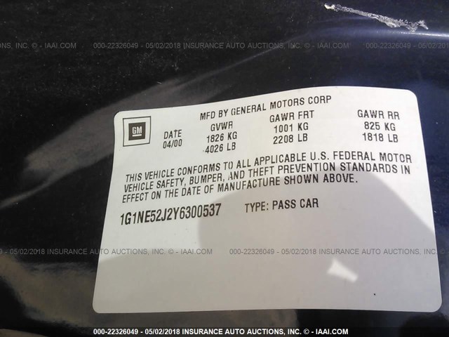 1G1NE52J2Y6300537 - 2000 CHEVROLET MALIBU LS 深蓝色 照片 9