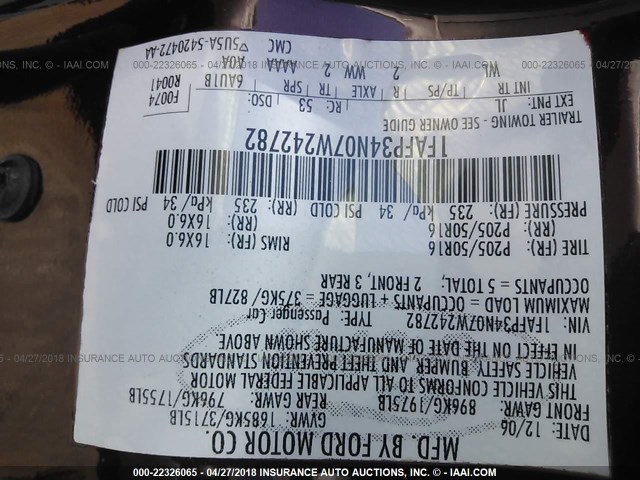 1FAFP34N07W242782 - 2007 FORD FOCUS ZX4/S/SE/SES 红色 照片 9