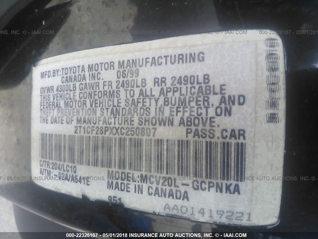 2T1CF28PXXC250807 - 1999 TOYOTA CAMRY SOLARA SE/SLE შავი ფოტო 9