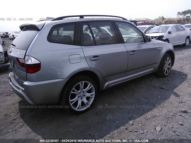WBXPC93468WJ16226 - 2008 BMW X3 3.0SI SILVER photo 4