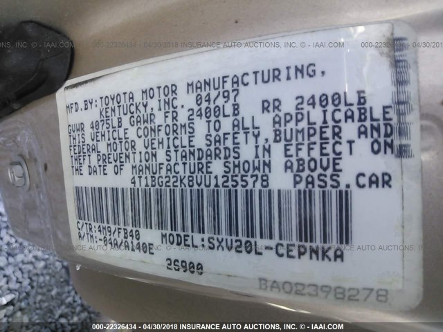 4T1BG22K8VU125578 - 1997 TOYOTA CAMRY CE/LE/XLE 米色 照片 9