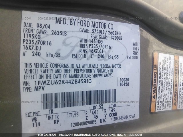 1FMZU62K44ZB45813 - 2004 FORD EXPLORER XLS/XLS SPORT GRAY photo 9