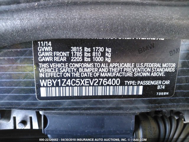 WBY1Z4C5XEV276400 - 2014 BMW I3 REX GRAY photo 9