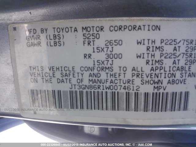 JT3GN86R1W0074612 - 1998 TOYOTA 4RUNNER SR5 BLUE photo 9