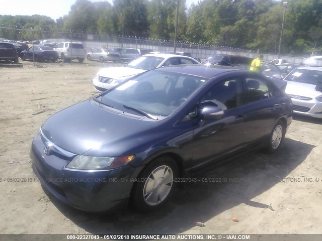 JHMFA36287S004795 - 2007 HONDA CIVIC HYBRID BLUE photo 2