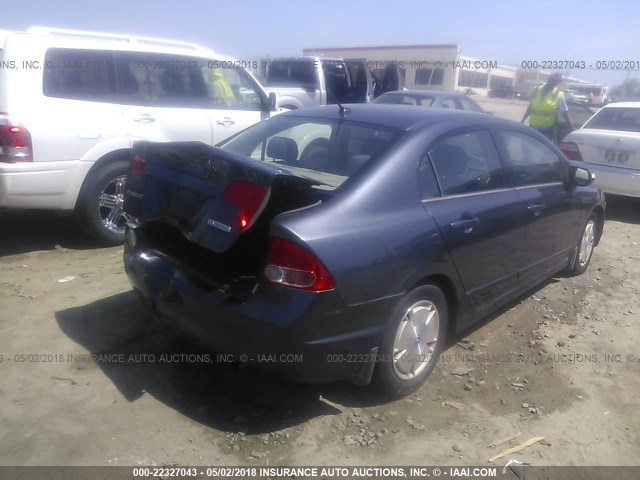 JHMFA36287S004795 - 2007 HONDA CIVIC HYBRID BLUE photo 4