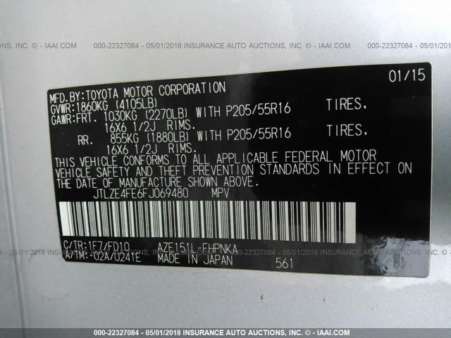 JTLZE4FE6FJ069480 - 2015 TOYOTA SCION XB Silber Foto 9