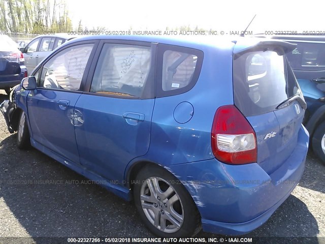 JHMGD38647S036302 - 2007 HONDA FIT S BLUE photo 3