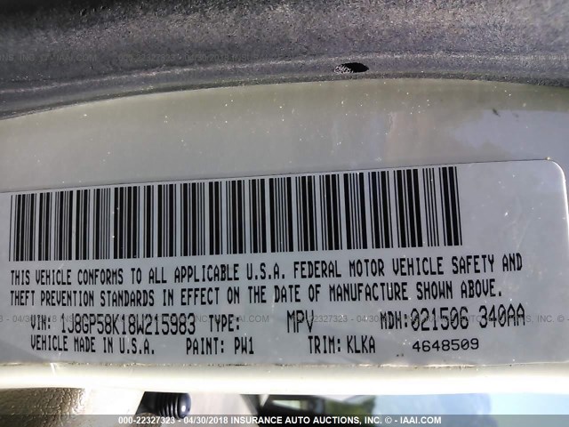 1J8GP58K18W215983 - 2008 JEEP LIBERTY LIMITED WHITE photo 9