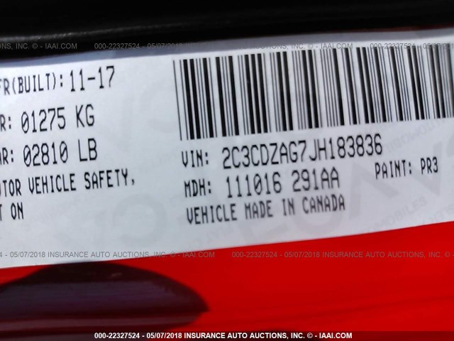 2C3CDZAG7JH183836 - 2018 DODGE CHALLENGER SXT RED photo 9