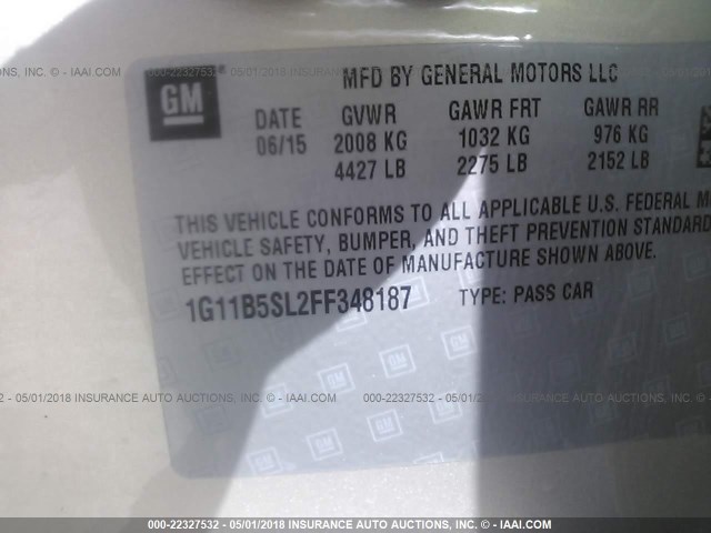 1G11B5SL2FF348187 - 2015 CHEVROLET MALIBU LS Şampan foto 9